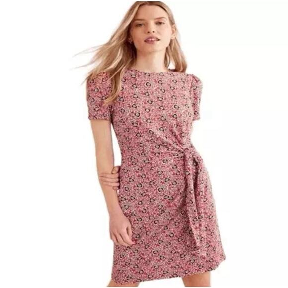 Boden Knot Front Jersey Casual Dress in Tomato Clover Swirl Size US 14 R - Picture 1 of 7